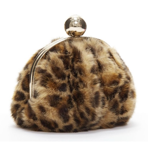 Kate Spade NWOT brown leopard print faux fur gold clasp crossbody evening bag
